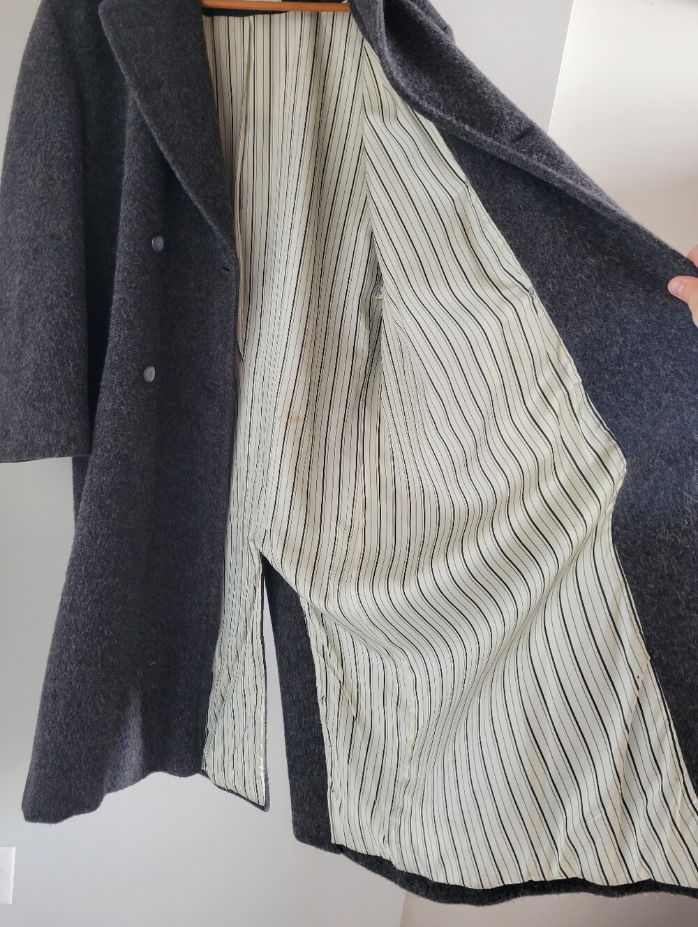Bill Blass Signature Charcoal Gray Double-Breasted Wool Trench Coat Large/XL - Picture 7 of 16